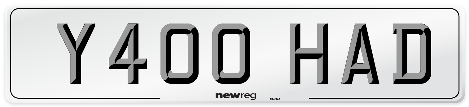 Y400 HAD Number Plate from New Reg